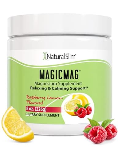 NaturalSlim MagicMag Magnesium Citrate Powder Drink for Relaxation, Stress, Constipation, Better Rest & Digestive Health, Magnesium Supplement for Women and Men, Raspberry Lemon 8oz