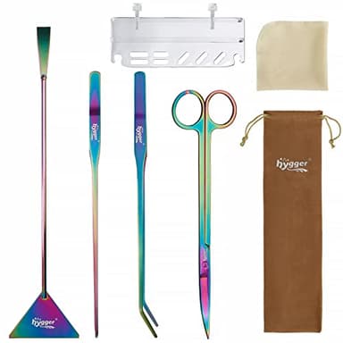 hygger 6-in-1 Long Aquarium Aquascaping Tools Kit, Color Stainless Steel Premium Aquatic Plant Tweezers Scissors Spatula Kit Comes with 1 Tool Holder and 1 Cleaning Cloth, for Fish Tank Starters