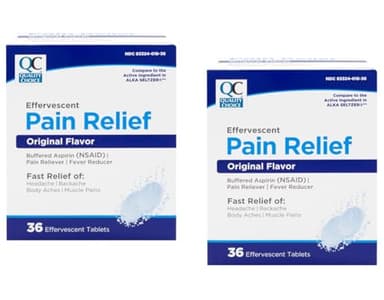 Quality Choice Effervescent Pain Relief, Original Flavor, Buffered Aspirin (NSAID) Pain Reliever and Fever Reducer, 36 Tablets (Pack of 2)