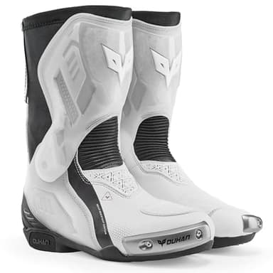 DUHAN Motorcycle Boots for Men and Women, Motocross Racing Boots with Dual-Axis System Anti-Slip Sole, Leather Riding Boots for Road Sports Protection
