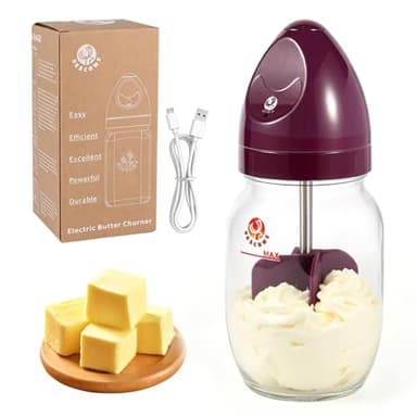SESCOME Electric Butter Churner Wireless Rechargeable Homemade Butter Maker with High Torque Motor, Dishwasher Safe & Mason Jar Compatible （34oz）