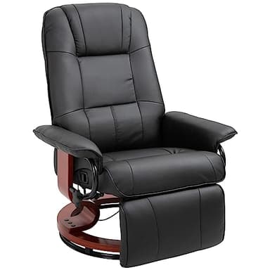 HOMCOM Faux Leather Manual Recliner, Adjustable Swivel Lounge Chair with Footrest, Armrest and Wrapped Wood Base for Living Room, Black