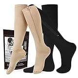 cerpite Zipper Compression Socks, 2 Pairs 15-20 mmHg Closed Toe Compression Stockings for Men Women，Suit for Running