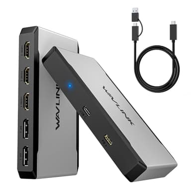 3 Monitor Docking Station, WAVLINK triple monitors adapter for M1/M2/M3/M4 macOS Systems. Type-C&A hosts, 100W PD IN, 3* HDMI + 2* DP Available, Triple 4K@60Hz, SMI Driver & Host USB3.2 Gen 2 Required