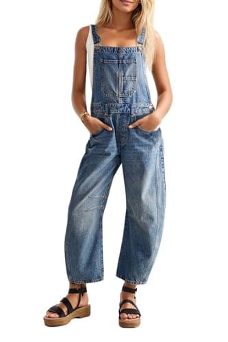 Ladyful Women's Overall Casual Straight Wide Leg Bib Jeans Overall Adjustable Straps Denim Romper Stretch Jumpsuits