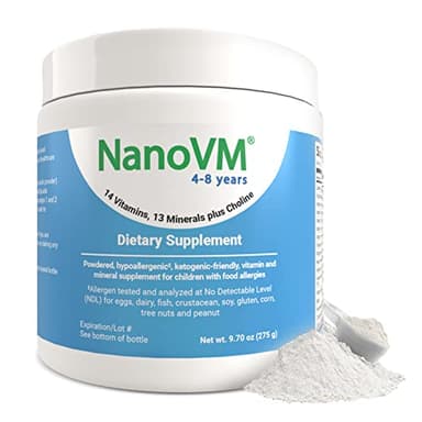 NanoVM 4-8 Years, Allergen-Free Kids Multivitamin, Unflavored Powdered Vitamins, Multivitamin Powder with 14 Vitamins & 13 Minerals, Low-Carbohydrate Vitamin Supplements, 275g - Solace Nutrition