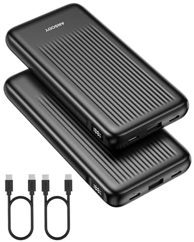 Ansody 2-Pack Portable Charger, 10000mAh 22.5W Slim USB C Power Bank Fast Charging with 2 Outputs & 2 Inputs, Digital Display Battery Pack Compatible with iPhone Samsung iPad Tablets, Black & Black
