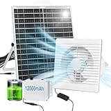 Auzev Solar Exhaust Fan with 12000mAH Battery, 22W Solar Powered Fan for Greenhouse Circulation, Chicken Coop, Shed, barn, Outside, Outdoor Waterproof with 14.7Ft Cable, 9.8"