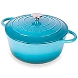 Cast Iron Dutch Oven with Lid – Non-Stick Ovenproof Enamelled Casserole Pot, Oven Safe up to 500° F – Sturdy Dutch Oven for Bread Baking – Blue, 6.4-Quart, 28cm – by Nuovva