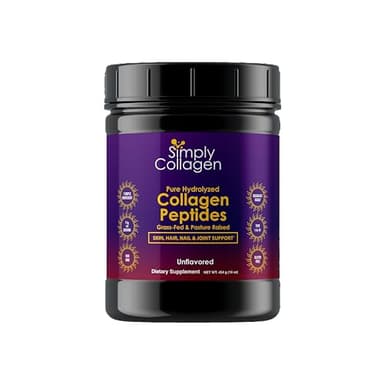 Simply Collagen® Hydrolyzed Collagen Peptides Powder Grass-Fed, Unflavored, Type I & III Supports Hair, Skin, Nails, Bones & Joints 41 Servings