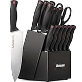 Astercook Knife Set, 15 Pieces Kitchen knives Set with Built-in Sharpener, High Carbon German Stainless Steel Chef Knife Block Sets, Sharp & Rust Resistant Dishwasher Safe, Black