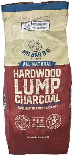 8 LB. All Natural Hardwood Lump Charcoal by Mr. Bar-B-Q - Premium Natural Charcoal for Grilling, BBQ, Smoking, Kamado & Kettle Grills - Burns Hotter & Longer - Smoky Flavor, Low Ash & Easy to Light