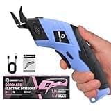 Sakerplus Cordless Electric Scissors, Fabric Scissor, Powerful Cardboard Cutter, Rechargeable Electric Shear, Craft Scissors for Carpet, Fabric, Cardboard, Leather, Felt Cutting(Blue,1 Blade)