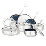 Viking 4 Ply Pots and Pans Set, 12 Piece Laser Clad Titanium Performance Ti Kitchen Cookware, Blue/SIlver