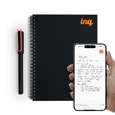 inq Smart Writing Set – Converts Handwriting to Text – Real Ink on Real Paper - AI Note Taking, Voice Recording and Transcription, For iPhone and Android - Smart Pen & Notebook (A5, Journal Size)