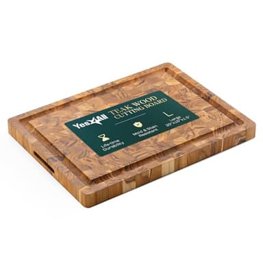 Yes4All Large Teak Cutting Boards for Kitchen, 20"x15"x1.5" End Grain Butcher Block with Food-Friendly Surface, Durable Wood Chopping Board with Juice Grooves and Easy-Grip Handle for Home Prep