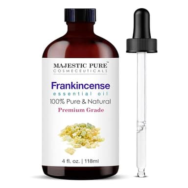 Majestic Pure Essential Oil with Glass Dropper - 100% Pure and Natural - Essential Oils for Diffuser, Aromatherapy, Soap and Candle Making, Frankincense Essential Oil, Frankincense Oil, 4 Fl Oz