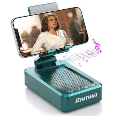 JTEMAN Cell Phone Stand with Wireless Bluetooth Speakers,Angle Adjustable Strong Pedestal Phone Stand for Desk,HD Sound and Bass Bluetooth Speaker Compatible with All Mobile Phones(Green)