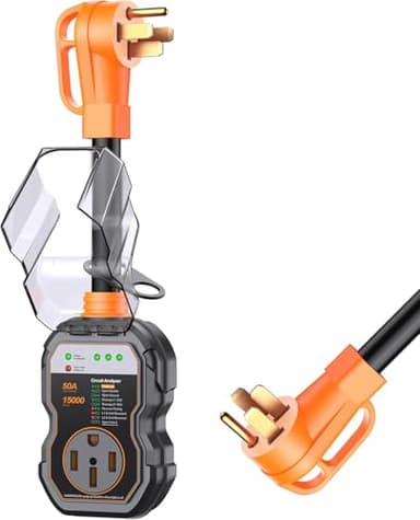 GEARGO RV Surge Protectors 50 Amp, 15000 Joules RV Circuit Analyzer, IP68 Surge Voltage Protection, RV Adapter Plug for Camper (Orange)