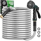 Amayrose Garden Hose 75 FT with 10-Function Nozzle, Leak-proof Metal Connector, No Knots, Kink-Free, Lighter, Anti-Pets, Wear-Resistant, 3/4 GHT, Metal Hose for Yard, Outdoor