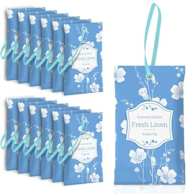 SCENTORINI Scented Sachets for Drawers and Closets, Fresh Linen Scent 14 Pack, Sachets Bags, Closet Freshener Sachet for Wardrobe, Cupboard, Luggage, Handbag, Suitcases, Small Space