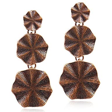Bohemia Vintage Circular Statement Chandelier Brown Bronze Dangle Earrings Hypoallergenic Link Round Circle Chain Geometry Drop Stud Earring for Women (Brown)