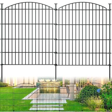 10 Panels Garden Fence Dog Fence Outdoor for Yard, 32in H x 23.6ft L Rustproof Metal Fencing with Ground Stakes | No Dig Animal Proof Containment for Pets/Rabbits | Durable Patio Security Panels