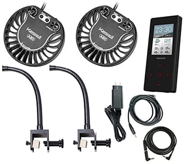 Kessil Two A80 Tuna Blue LED Lights with New Spectral Controller X & Two Mini Goosenecks Nano Reef Bundle (7 Items)