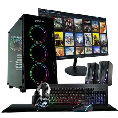 Periphio Terra Gaming PC, AMD Ryzen 5 5600GT up to 4.6GHz with Radeon Vega 7 Graphics, 16GB RAM, 1TBNVMe SSD, WiFi, Windows 11 Home, Black, 1080p Gaming Computer - Full RGB Gamer Bundle, 24" Monitor