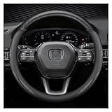 Black Car Steering Wheel Cover Compatible with Honda, Nappa Premium Leather Carbon Fiber Texture Automotive Steering Wheel Cover Fits Honda Accord, Civic, CRV, Fit, Odyssey, Pilot