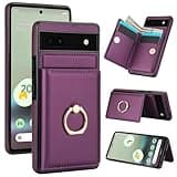 for Google Pixel 6A Wallet Case,Flip Leather Cover with 4 Card Slots & 1 Cash Slot,[RFID Blocking] 360°Rotating Ring Holder Stand Shockproof Protective Cover for Google Pixel 6A 5G 6.1" (Deep Purple)