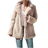 DOLKFU mystery boxes amazon teddy coat Women's Sherpa Lapel Winter Coats Faux Shearling Jacket Coat Long Sleeve Fluffy Oversized Warm Fashion Outerwear Beige XL