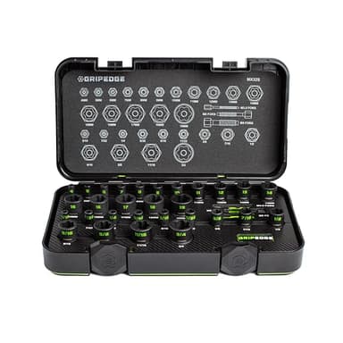 GripEdge | 32-PC 1/4" & 3/8" Drive Metric & SAE Master Socket Extractor Set| Includes sizes - 4-19mm & 3/16-3/4" | Includes Premium Plastic Case With Foam Insert |