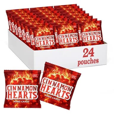 Cinnamon Hearts - 24 Packs - Hard Candy Individually Wrapped - Spicy Hard Candy Hearts for Party Favors, Gifting, and Dessert Tables - Hot Cinnamon Treats