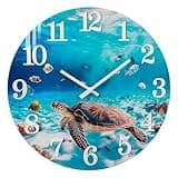 Yoiolclc Outdoor Clock Waterproof Ocean Nautical Wall Clocks for Patio Pool Garden Bathroom Home Decor(12 Inch,Blue,Sea Turtle)
