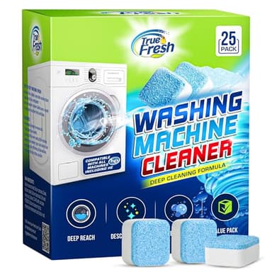 True Fresh Washing Machine Cleaner Tablets 25 Pack for Front Load, Top Loader & HE Washers, Eliminates Odor, Limescale & Grime, Deep Cleans Inside Drum Pump, Valve & Hoses – Septic Safe, 1-Year Supply