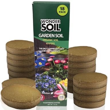 Wonder Soil | 18 Wafers | 1 Wafer Fills an 8" Pot | Ready to Plant Organic Potting Soil Loaded with Nutrients | 18 Wafers Expand to 9 Quarts of Indoor Outdoor Soil | Incl Worm Castings, Perlite