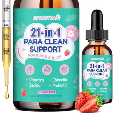 21 in 1 Parasite Cleanse for Humans & Kids, Herbal Gut Cleanse Liquid Drops – Wormwood, Black Walnut, Zeolite, Chlorella,10B Probiotics & Clove,Support Digestive Health Detox,Strawberry Flavor,2Fl Oz