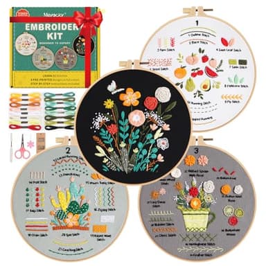 Meyocky Embroidery Kit for Beginners, 4 Pack Starter Embroidery Kits for Adults Learn 31 Stitches, Beginner Embroider Practice Stitches Kit,DIY Hand Craft Needlework Gift for Women