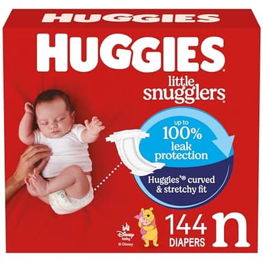 Huggies Size Newborn Diapers, Little Snugglers Baby Diapers, Size Newborn (up to 10 lbs), 144 Count, Packaging May Vary