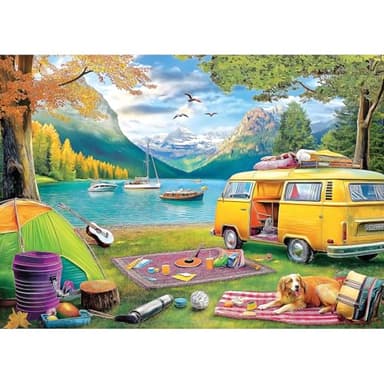 Blueforest 1000 Piece Jigsaw Puzzle - Unique Camping Lake RV Scene - 27.5x19.7 Inches - Challenging Adult Puzzle for Relaxation & Family Activity