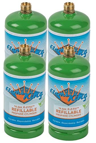 Flame King 1LB EMPTY Propane Cylinder Tank – Refillable – Reusable – Safe and Legal Refill Option – DOT Compliant – 16.4 oz for Camping, Backpacking, and Hiking (4-Pack), Green (YSN164-4)