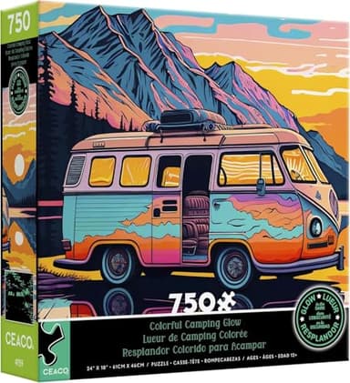 Ceaco - Glow in The Dark - Colorful Camping Glow - 750 Piece Jigsaw Puzzle