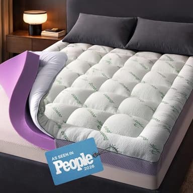 Dual-Layer 3.5 Inch Queen Size Mattress Topper - 2” Memory Foam + 1.5” Viscose Made from Bamboo Mattress Pad - Double the Comfort & Back Support - Removable & Machine-Washable Cover, Green