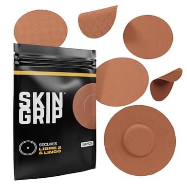 Skin Grip Freestyle Libre 2 Sensor Covers & Lingo CGM – Waterproof and Sweatproof Adhesive for 10-15 Days, Pre-Cut Medical Tape, Continuous Glucose Monitor Patch – 20 Pack, Chocolate