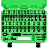 SWANLAKE 1/4" Drive Impact Socket Set, 56-Piece Standard SAE (5/32 to 9/16 inch) and Metric (4-15mm) Size, 6 Point, Cr-V, 1/4-Inch Drive Ratchet Handle, Drive Extension Bar, Impact Universal Joint