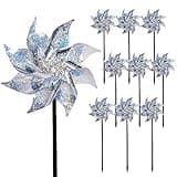 Hausse 10 Pack Reflective Pinwheels with Stakes, Extra Sparkly Pinwheel for Garden Decor, Bird Devices Deterrent to Scare Birds Away from Yard Patio Farm