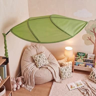 Sieral 81"×38" Large Green Leaf Reading Corner Decoration Desk Shade Cubicle Bed Canopy Cubicle Light Shield Adjustable Length Uv-Resistant for Classroom, Bedroom, Study Room, Home Book Club, Office