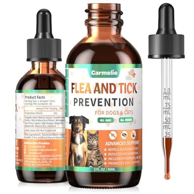 Oral Flea and Tick Support for Dogs and Cats, Natural Dog Flea and Tick Defense, Cat Flea Drops Supplements with Vitamin for Pets - All Breeds and Ages - Bacon