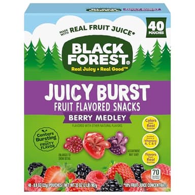 Black Forest Juicy Burst Fruit Snacks, Berry Medley, 0.8 Ounce Pouches (40 Count)